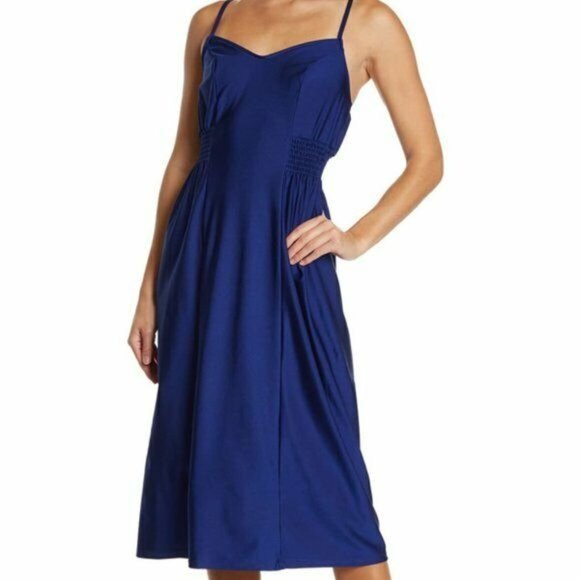 Abound Sweetheart Smocked Waist Midi Dress Strappy Sleeveless Blue Clematis XS - Picture 1 of 4